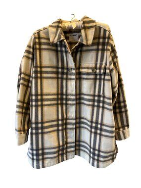 Old Navy Women's Gray, Tan, Cream Plaid Pea Coat Large